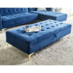 ABERDEEN - Ottomaan met opbergruimte - Marineblauw - Fluweel