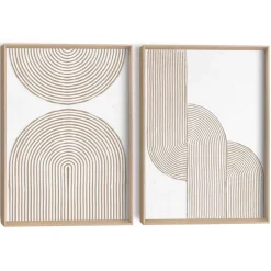 Abstracte wanddecoratie set met structuur Taupe bogen - 40 x 30cm