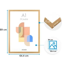 ACAZA Fotokader A1 - 59,4 x 84 cm - Fotolijst - MDF Hout - Madison - Warme Eik