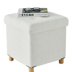 ACAZA Poef met Opbergruimte - Poef met pootjes - 40x37x37cm - Wit