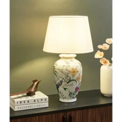 ACROSSO - Tafellamp - Wit - Porselein/Linnen