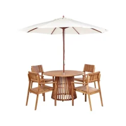 AGELLO - Tuinset voor 4 met parasol - Lichthout - Acaciahout