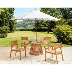 AGELLO - Tuinset voor 4 met parasol - Lichthout - Acaciahout