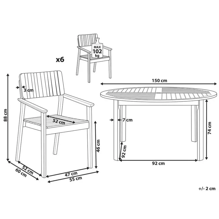AGELLO/TOLVE - Tuinset voor 6 - Lichthout - Acaciahout