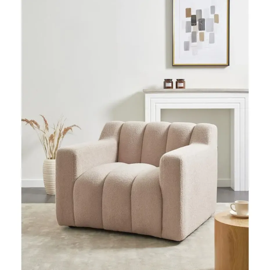 AGERUP - Fauteuil - Beige - Bouclé