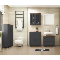 Alby - Wastafelonderkast 60 cm met 1 klep 1 lade in antraciet