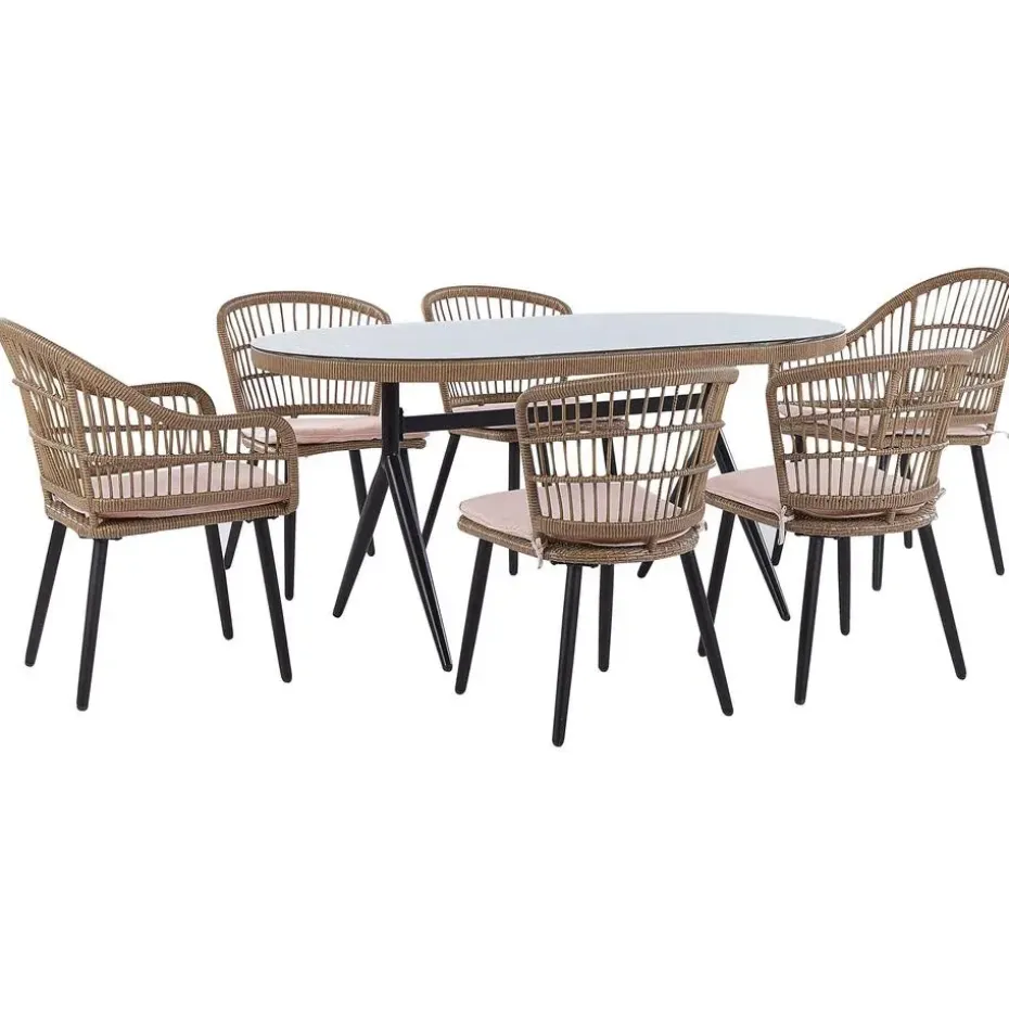 ALIANO - Tuinset 6 personen - Natuurlijk - PE rotan