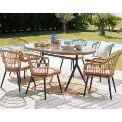 ALIANO - Tuinset 6 personen - Natuurlijk - PE rotan