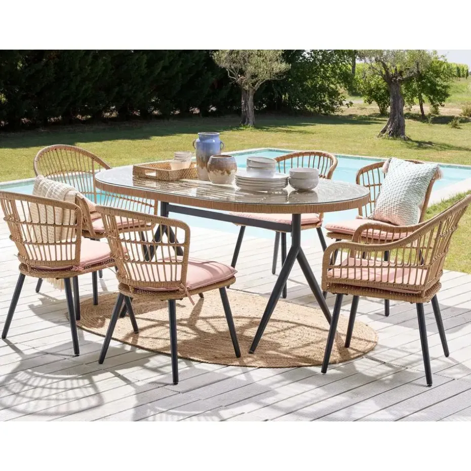 ALIANO - Tuinset 6 personen - Natuurlijk - PE rotan