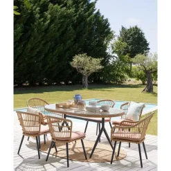 ALIANO - Tuinset 6 personen - Natuurlijk - PE rotan