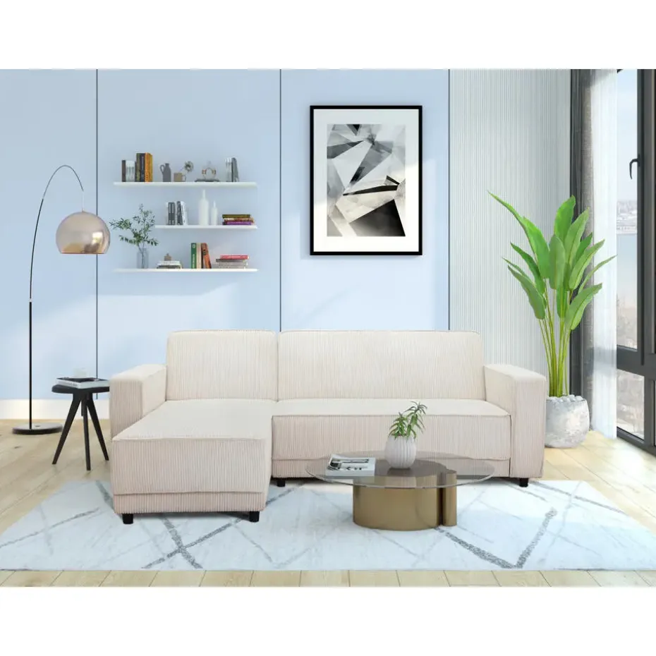Allie - 3-zits hoekslaapbank in crèmekleurige stof