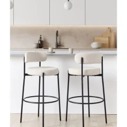 ALLISON - Barkruk set van 2 - Wit - Bouclé