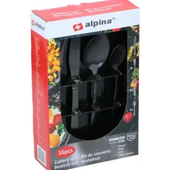 Alpina Bestek - 16-delig - 4 personen - mat zwart - RVS