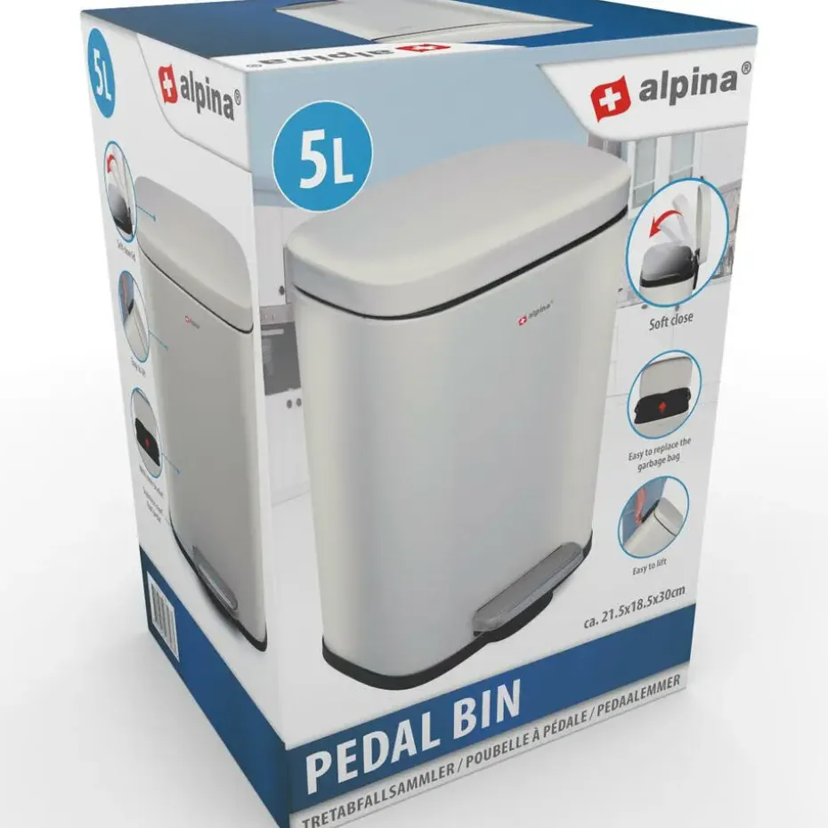 Alpina Pedaalemmer - soft-close - rvs - 5 liter - L21,5 x B18,5 x H30