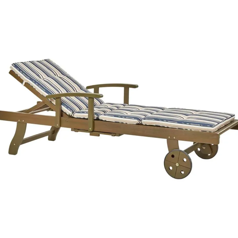 AMANTEA - Ligstoel - Donkere houtkleur/Gestreept - Acaciahout