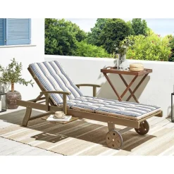 AMANTEA - Ligstoel - Donkere houtkleur/Gestreept - Acaciahout