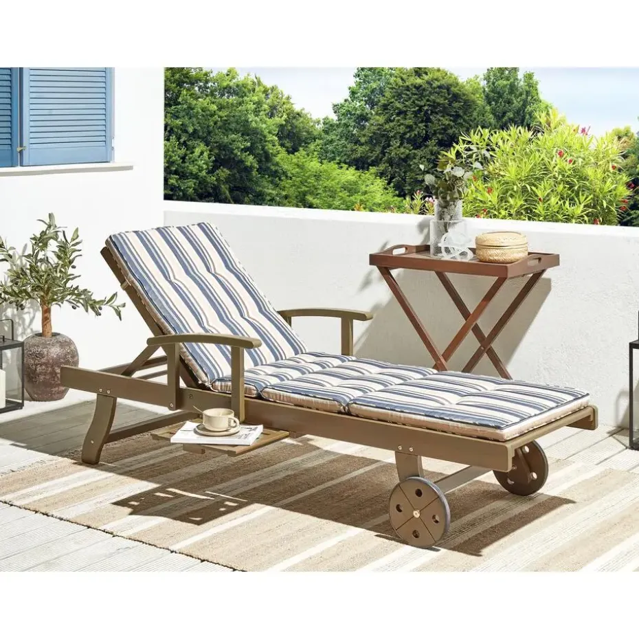 AMANTEA - Ligstoel - Donkere houtkleur/Gestreept - Acaciahout