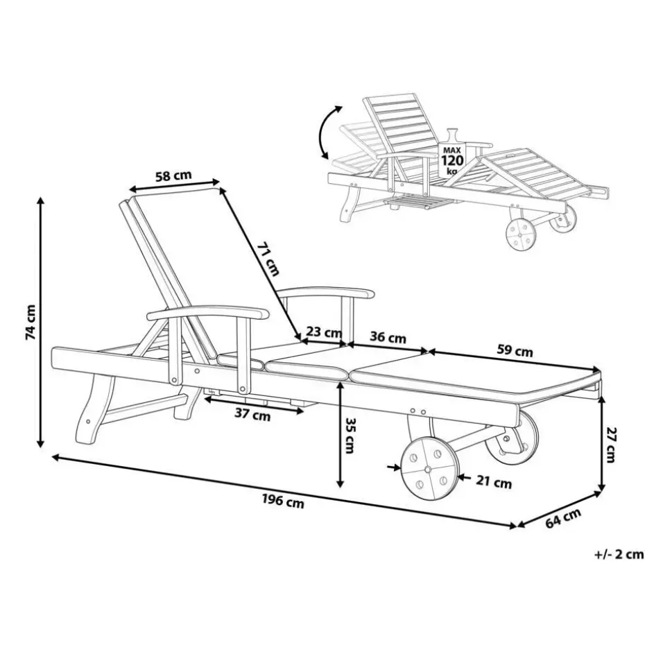 AMANTEA PREMIUM II - Tuinligstoel - Taupe - Acaciahout