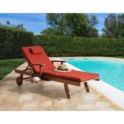 AMANTEA PREMIUM II - Tuinligstoel - Rood - Acaciahout