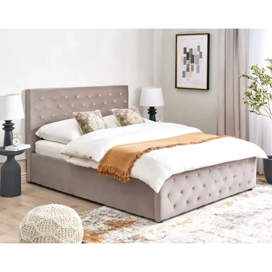 AMIENS - Bed met opbergruimte - Taupe - 140 x 200 cm - Fluweel