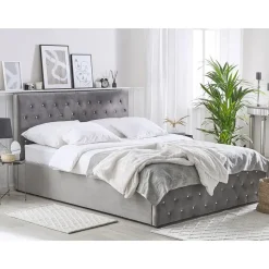 AMIENS - Bed met opbergruimte - Grijs - 160 x 200 cm - Fluweel