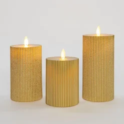 Anna Collection LED stompkaarsen - 3x - goud - ribbel