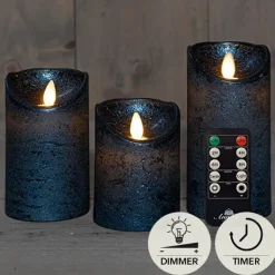 Anna Collection LED stompkaarsen - 3x - metallic blauw