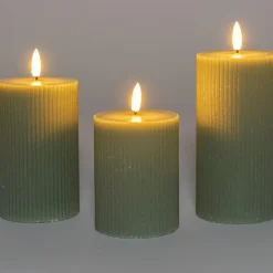 Anna Collection LED stompkaarsen - 3x - jade groen - ribbel - H7,5 cm