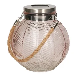 Anna's Collection Lantaarn - solar - roze - glas - 16 cm