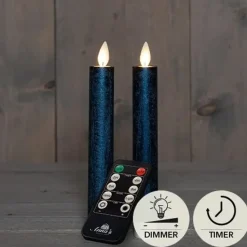 Anna's Collection LED dinerkaarsen - 2x - metallic blauw - 18 cm