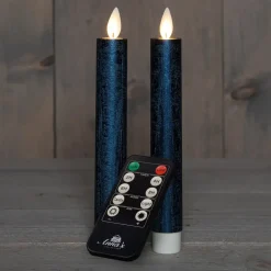 Anna's Collection LED dinerkaarsen - 2x - metallic blauw - 18 cm