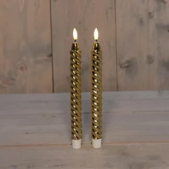 Anna's Collection LED dinerkaarsen - 2x -goud - 25 cm - swirl