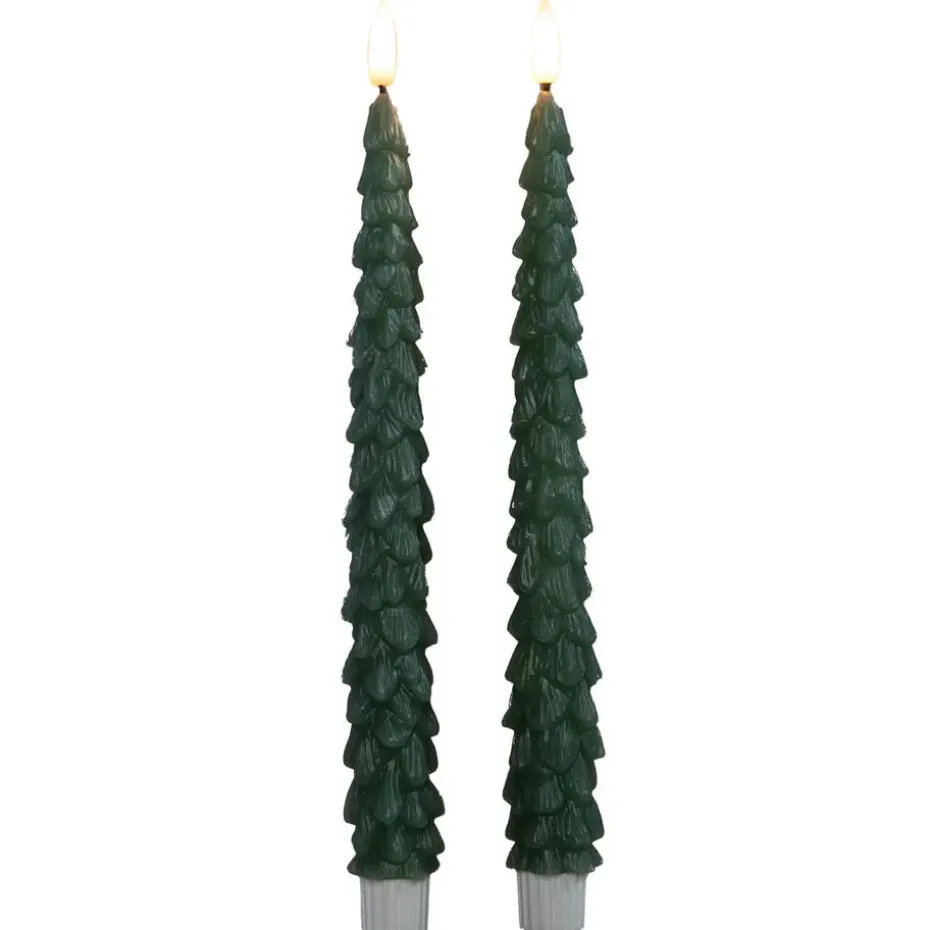 Anna's Collection LED kerstboom dinerkaarsen - 2x - groen - 27 cm