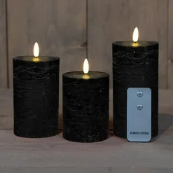 Anna's Collection LED Stompkaarsen -afstandsbediening -3x - zwart