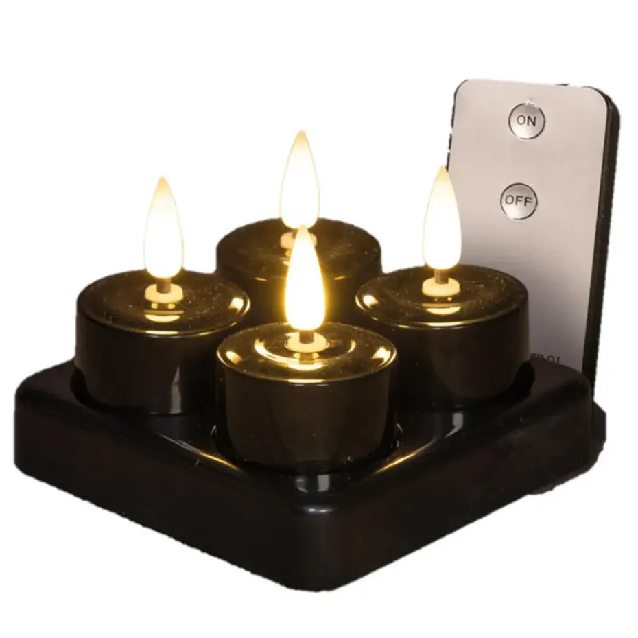 Anna's Collection LED waxinelichtjes - 4x -zwart - oplaadbaar