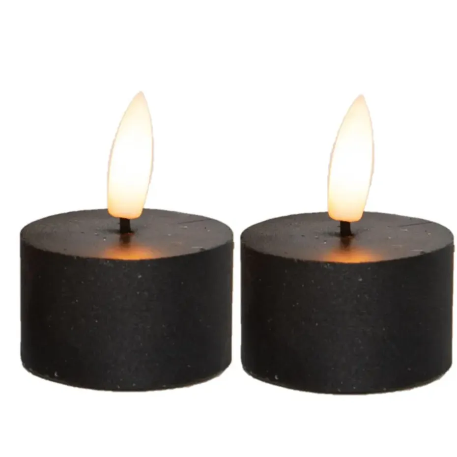Anna's Collection LED waxinelichtjes - 2x -zwart -D4 x H5 cm