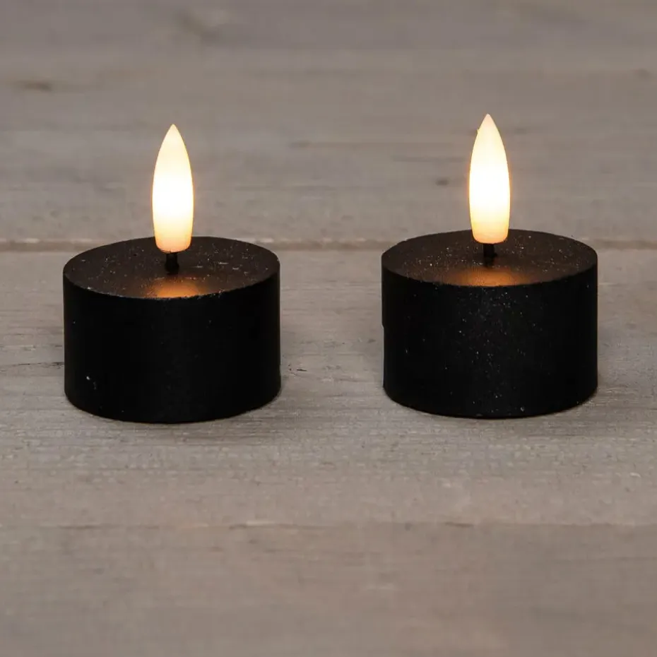 Anna's Collection LED waxinelichtjes - 2x -zwart -D4 x H5 cm
