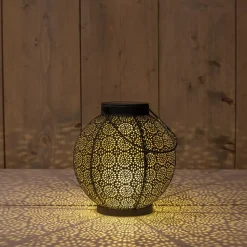 Anna's Collection Solar lantaarn - zwart - cirkels - 19 cm