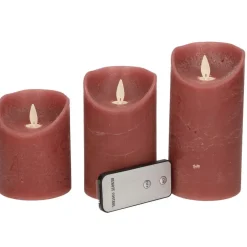 Anna's Collection Stompkaarsen - 3x - donkerroze - LED kaarsen