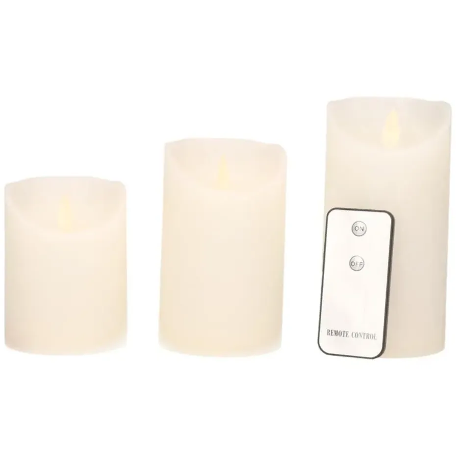 Anna's Collection Stompkaarsen - 3x - wit - LED kaarsen