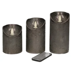 Anna's Collection Stompkaarsen - 3x - antraciet grijs - LED