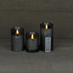 Anna's Collection Stompkaarsen - 3x - antraciet grijs - LED