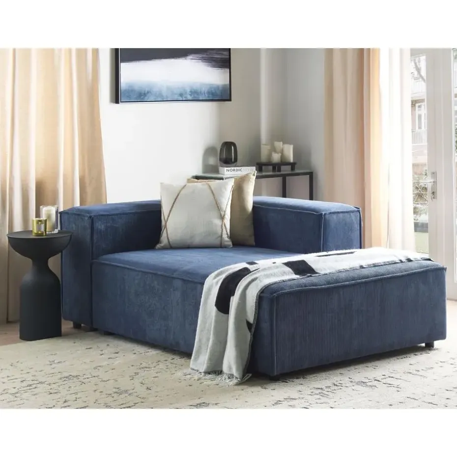 ARDAL - Chaise longue - Donkerblauw - Linkszijdig - Corduroy