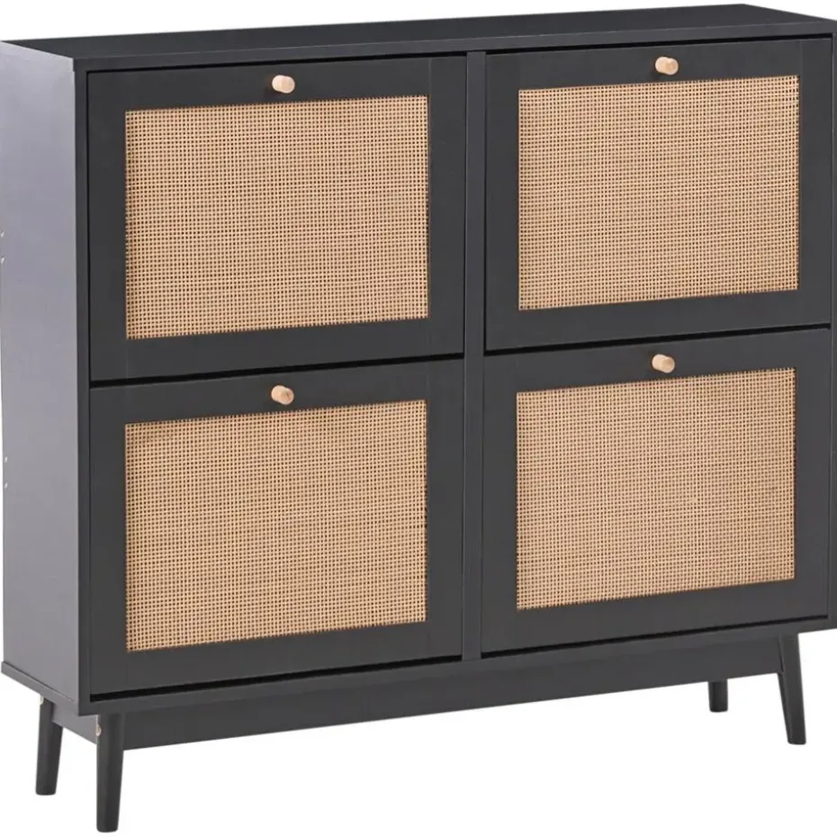 ARMIDALE - Schoenenkast 4 vakken - Zwart - Vezelplaat