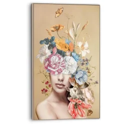 Art Frame Vrouw met bloemen - 118 x 70cm - Goudkleurig