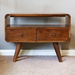 Artisan Furniture Solid hout Kastanje Gebogen TV meubel