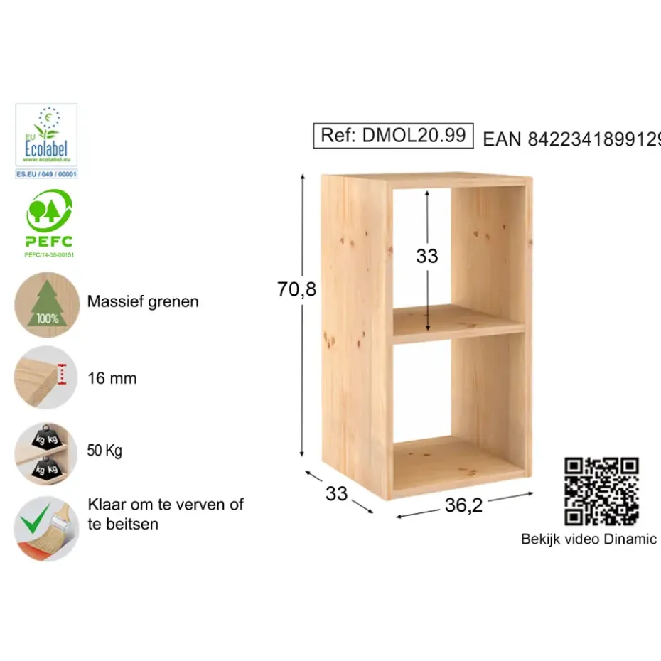 Astigarraga Dinamic Vakkenkast open - 2 vakken - PEFC grenen - 71x36cm