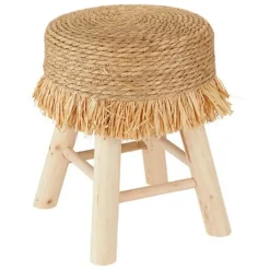 Atmosphera Bijzet krukje model Yucatan - beige - H40 cm