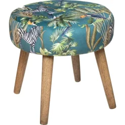 Atmosphera Bijzet krukje Jungle - groen - hout/stof - 38 x 40 cm