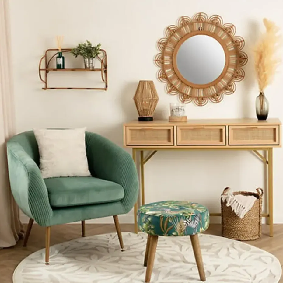 Atmosphera Bijzet krukje Jungle - groen - hout/stof - 38 x 40 cm